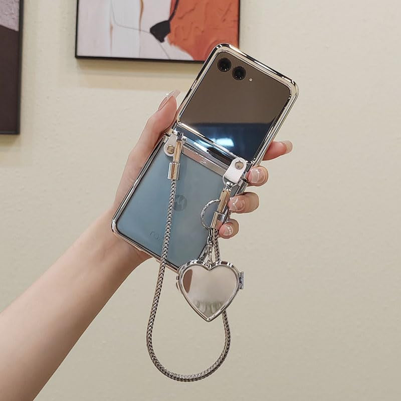 RAKKYO for Motorola Razr plus Case, Clear Cover with Bracelets Love Shape Mirror, Kawaii Woman Case for Motorola Razr 40Ultra (Moto Razr40Ulta)  RAKKYO   
