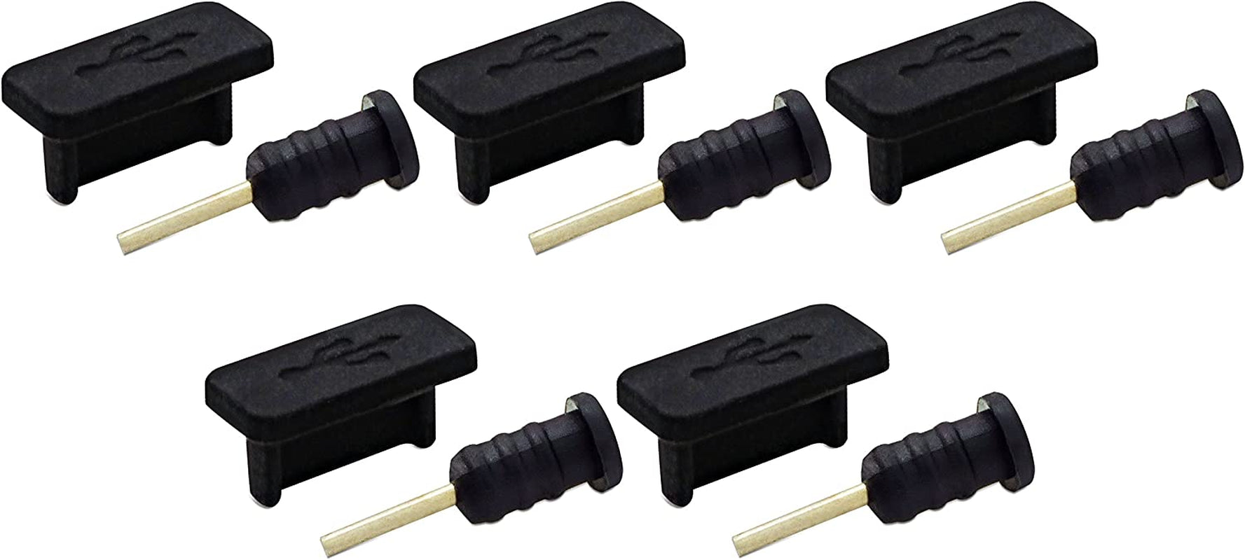 Portplugs Usb-C anti Dust Plugs (5 Pairs) Premium Silicone Plugs, Compatible Samsung Galaxy S22, S21, S20, Ultra, plus S10, S9, S8, Note, All Type C Smartphones Includes Headset, Sim Tool, Brush Black  PortPlugs   