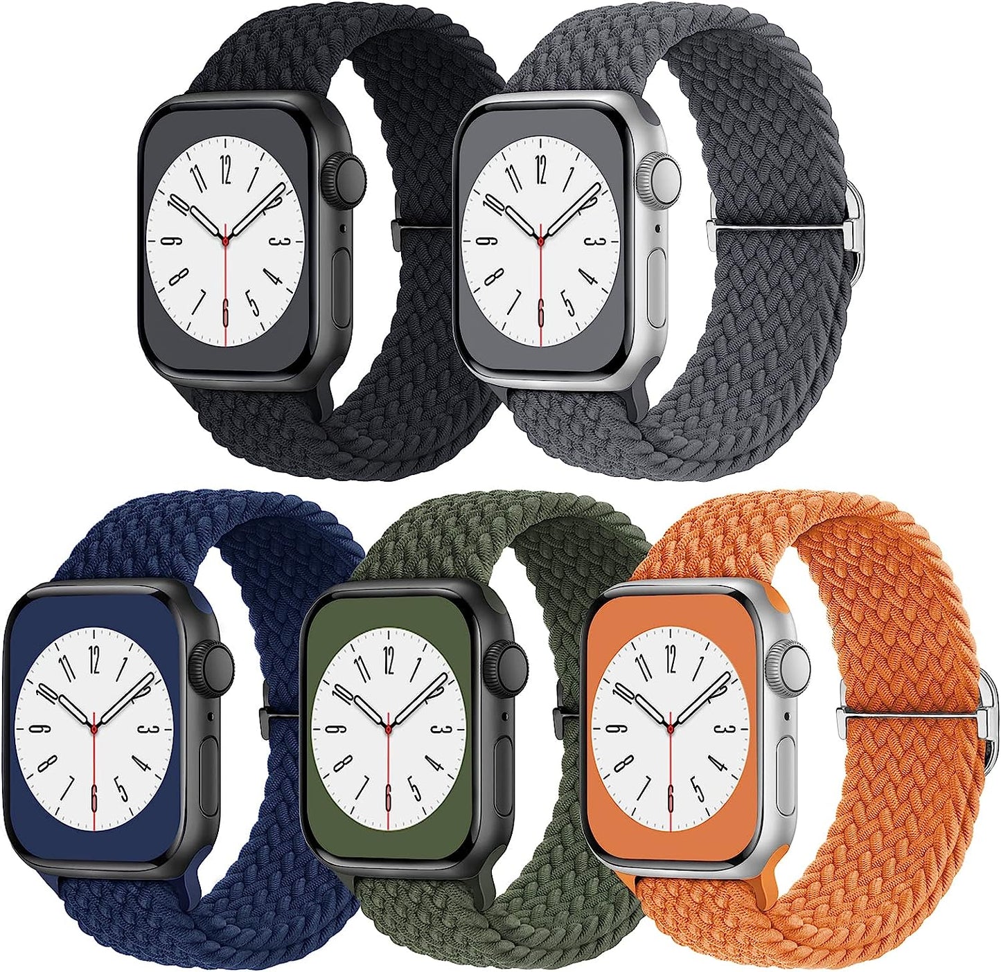 Braided Solo Loop Compatible with Apple Watch Band 38Mm 40Mm 41Mm 42Mm 44Mm 45Mm 49Mm, Women Men Nylon Stretchy Bands Adjustable Elastic Sport Straps for Iwatch Ultra Series 8 7 6 5 4 3 2 1 SE, 5 Pack  Butifacion Gray/Black/Orange/Abyss Blue/Army Green 38mm/40mm/41mm 