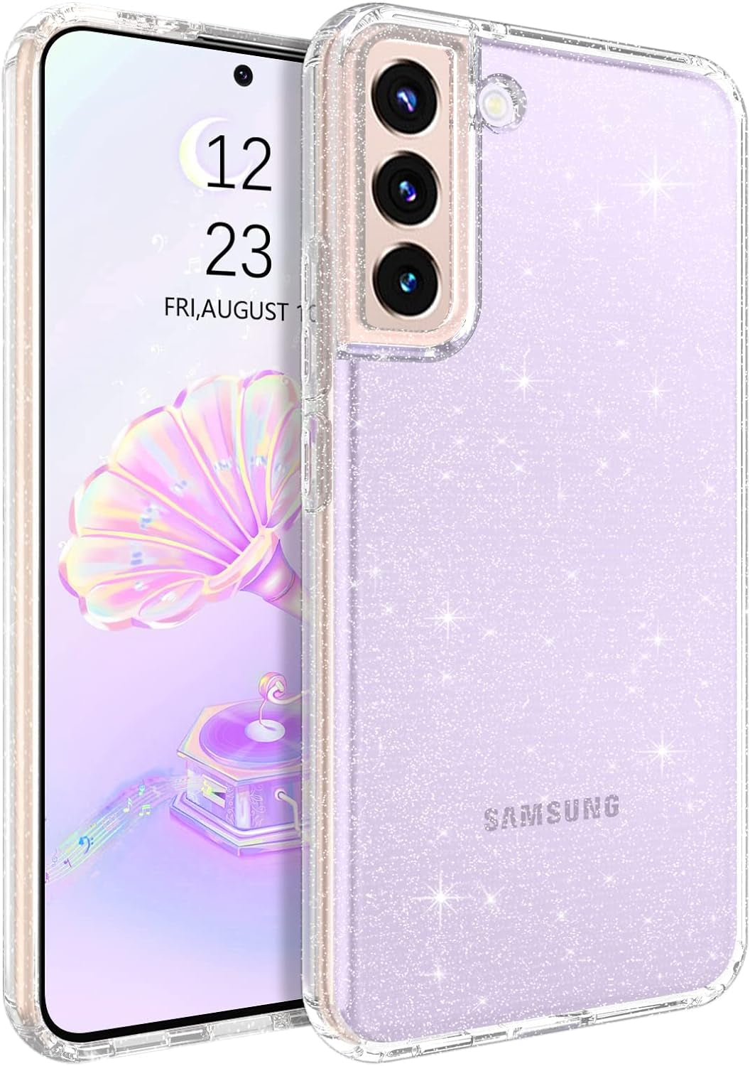 GUAGUA Compatible with Samsung Galaxy S22 5G Case 6.1 Inch Crystal Clear Flexible Soft TPU Cover Glitter Sparkle Bling Slim Shockproof Protective Anti-Slip Cases for Galaxy S22, Transparent  GUAGUA   