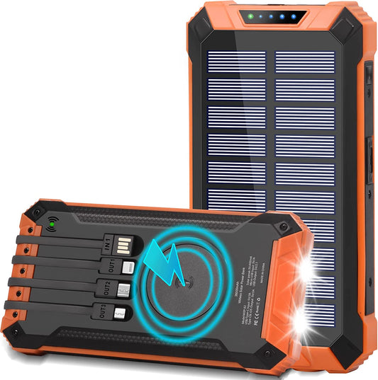 Solar Charger 36000Mah Qi Wireless Portable Charger Power Bank Built in 4 Cables USB C Quick Charge with LED Flashlight 6 Output & 3 Input External Battery Pack for Cell Phone  Shenzhen New Belief Technology Co., Ltd   