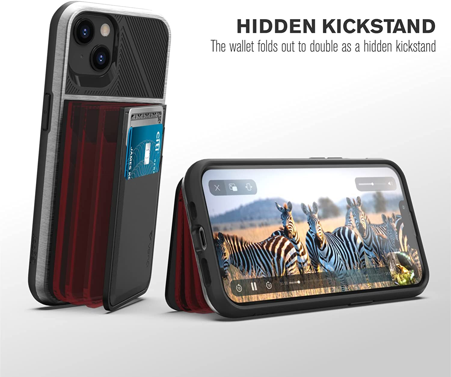 Vena Legacy Card Holder Wallet Case Compatible with Apple Iphone 13/14 (6.1"-Inch), (Compatible with Magsafe, RFID Anti-Theft) Slim Profile Card Slot Cover with Kickstand - Space Gray  Vena   