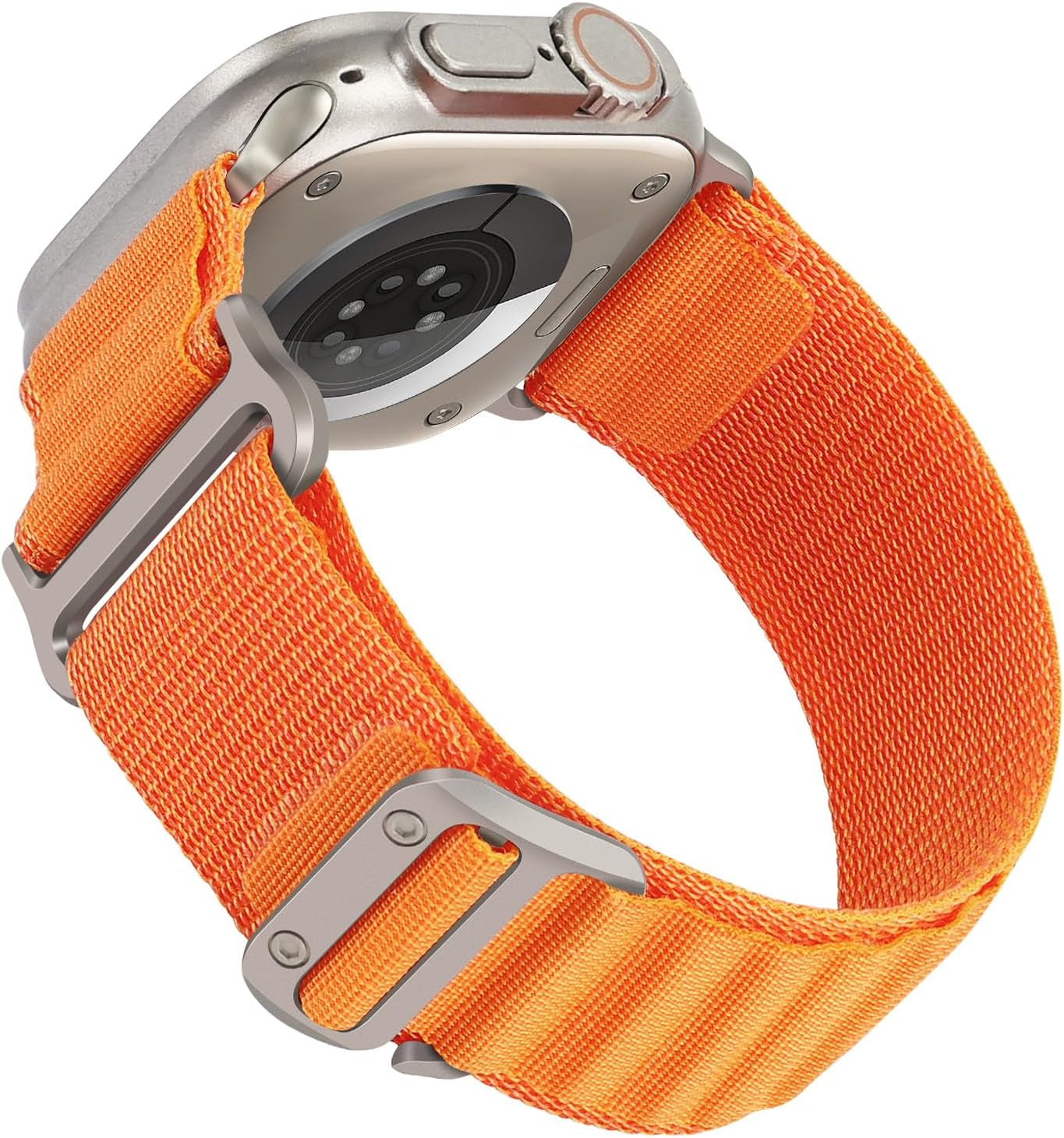 HITZEE Compatible with Apple Watch Band 49Mm 45Mm 44Mm 42Mm, Nylon Braided Loop Bands Adjustable Sport Strap Designed for Apple Watch Ultra Series 8 7 SE 6 5 4 3 2 1, Starlight, L  HITZEE Orange Large - fits 175-215mm wrists 