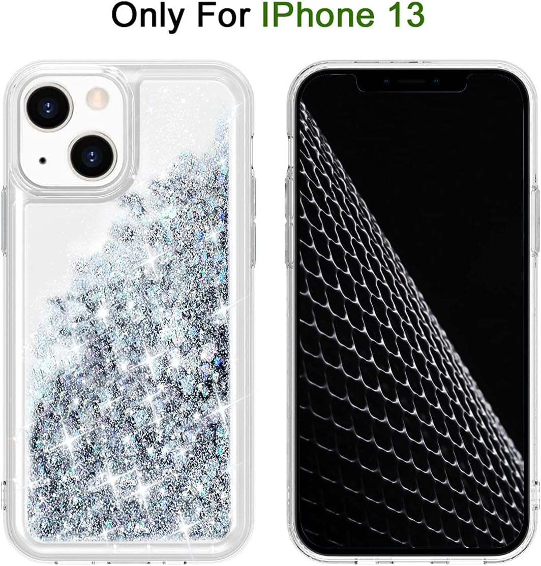 WORLDMOM Compatible with Iphone 13 Case,Clear Bling Flowing Liquid Floating Sparkle Colorful Glitter Waterfall TPU Protective Phone Case Compatible with Iphone 13 [6.1 Inch 2021], Silver  WORLDMOM   