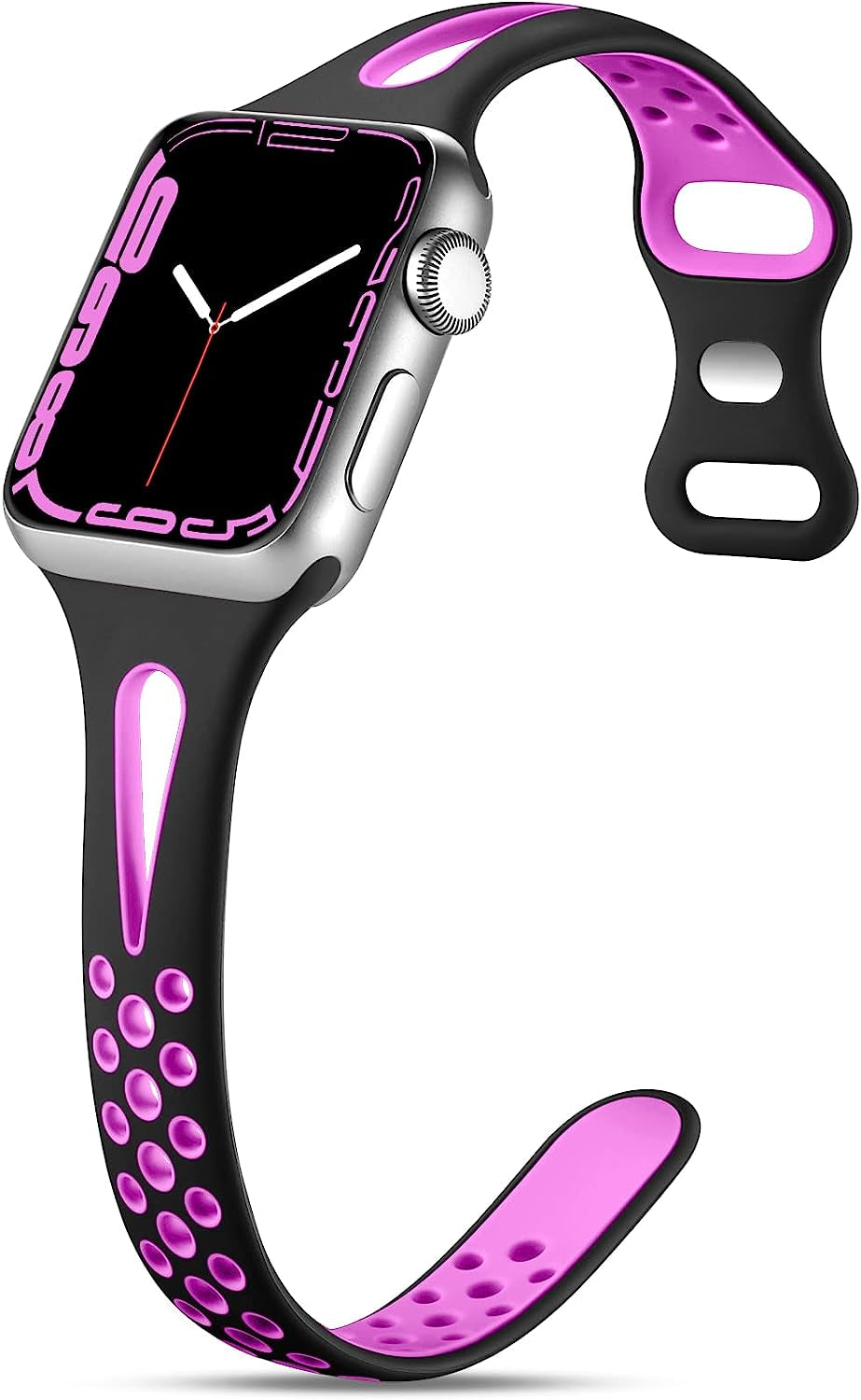 Getino Compatible with Apple Watch Band 40Mm 38Mm 41Mm 42M 44Mm 45Mm 49Mm for Women Men Iwatch SE Ultra Series 8 7 6 5 4 3 2 1, Stylish Durable Breathable Soft Silicone Slim Sport Replacement Bands  Getino Black/Purple 38mm/40mm/41mm 