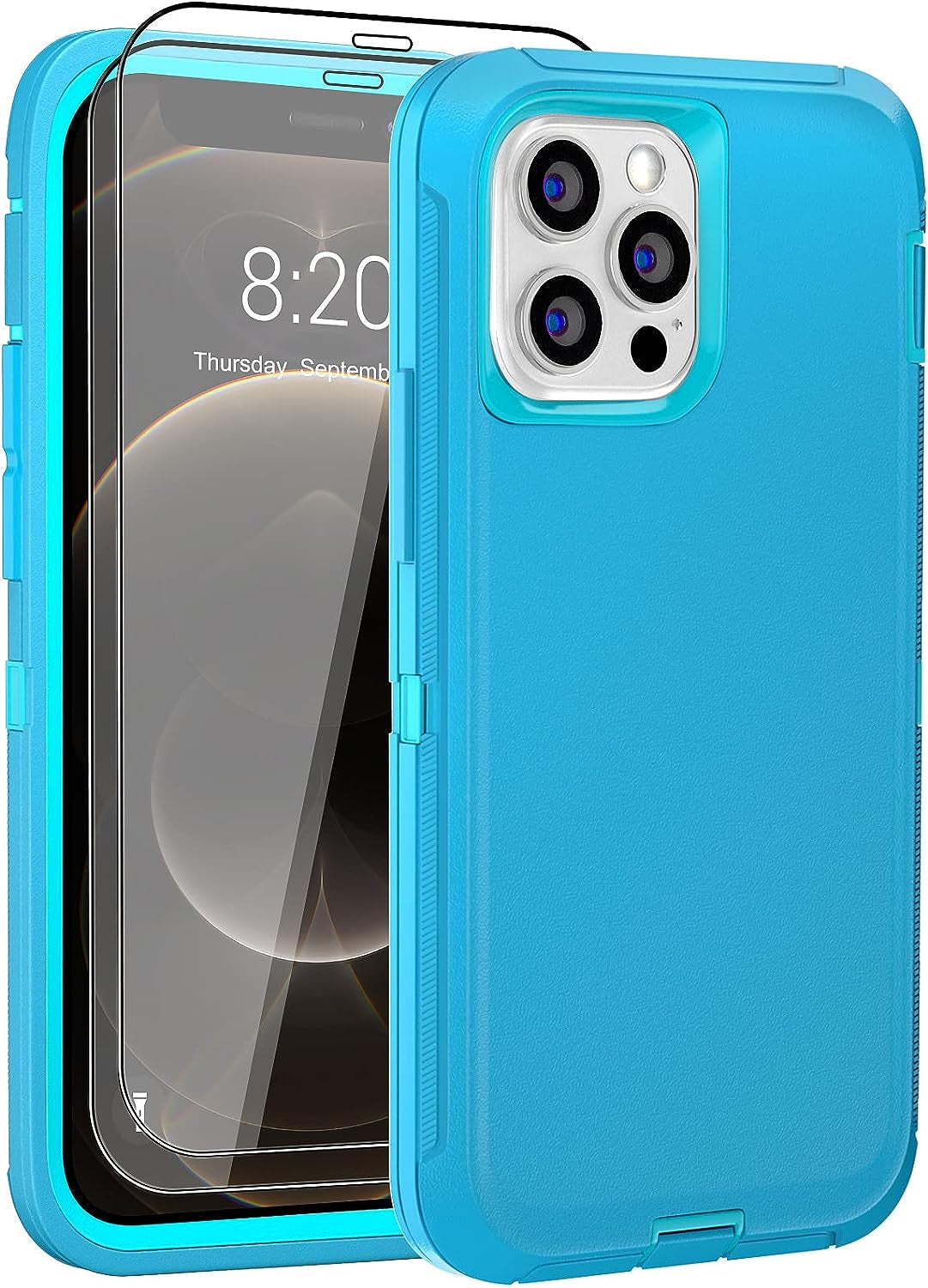 DHCALL for Iphone 12 Case & Iphone 12 Pro Case (6.1"), with 2 Tempered Glass Screen Protector,Belt Clip Holster, [Full Body Drop Protection] Shockproof Tough Durable 6.1 Inch（Black Green+Clip）  DHCALL   