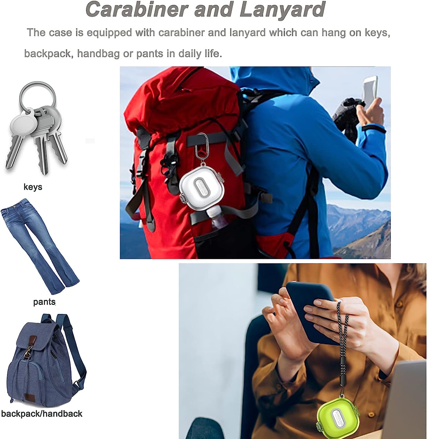 Miimall [Upgrade Secure Lock] Case Compatible for Samsung Galaxy Buds 2/Galaxy Buds Pro 2/ Galaxy Buds Live/Galaxy Buds Pro Case with Lanyard &Carabiner Accessories, Clear Replacement Case (Purple)  Miimall   