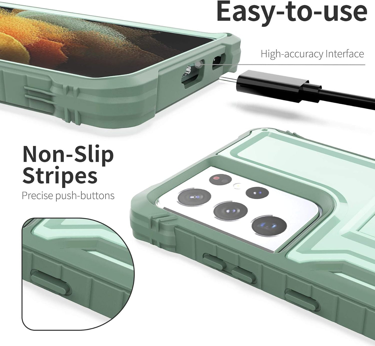 Exoguard Samsung Galaxy S21 Ultra 5G Case, Rubber Shockproof Full Body Cover Case for Samsung S21 Ultra 5G Phone 6.8 Inch, Built-In Kickstand (Green)  ExoGuard   