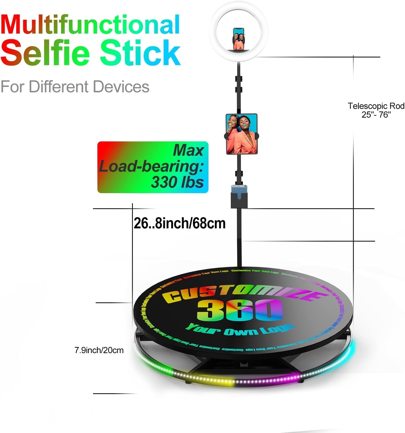 360 Photo Booth Machine with Software for Parties with Ring Light,Logo Customization,Automatic Slow Motion 360 Spin Camera Booth (26.8") for 1-2 People Stand On  mayceyee   