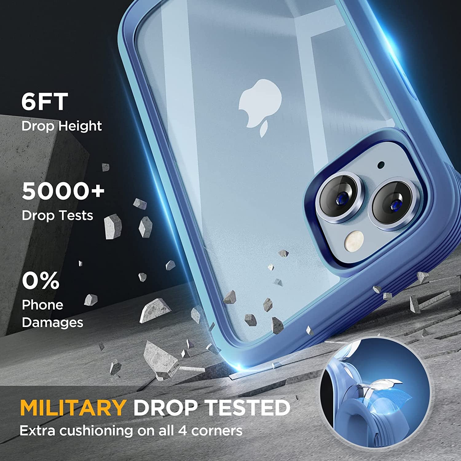 Miracase Glass Series Designed for Iphone 14 Case 6.1 Inch, 2023 Upgrade Full-Body Clear Bumper Case with Built-In 9H Tempered Glass Screen Protector and Camera Lens Protector,Blue  Miracase   