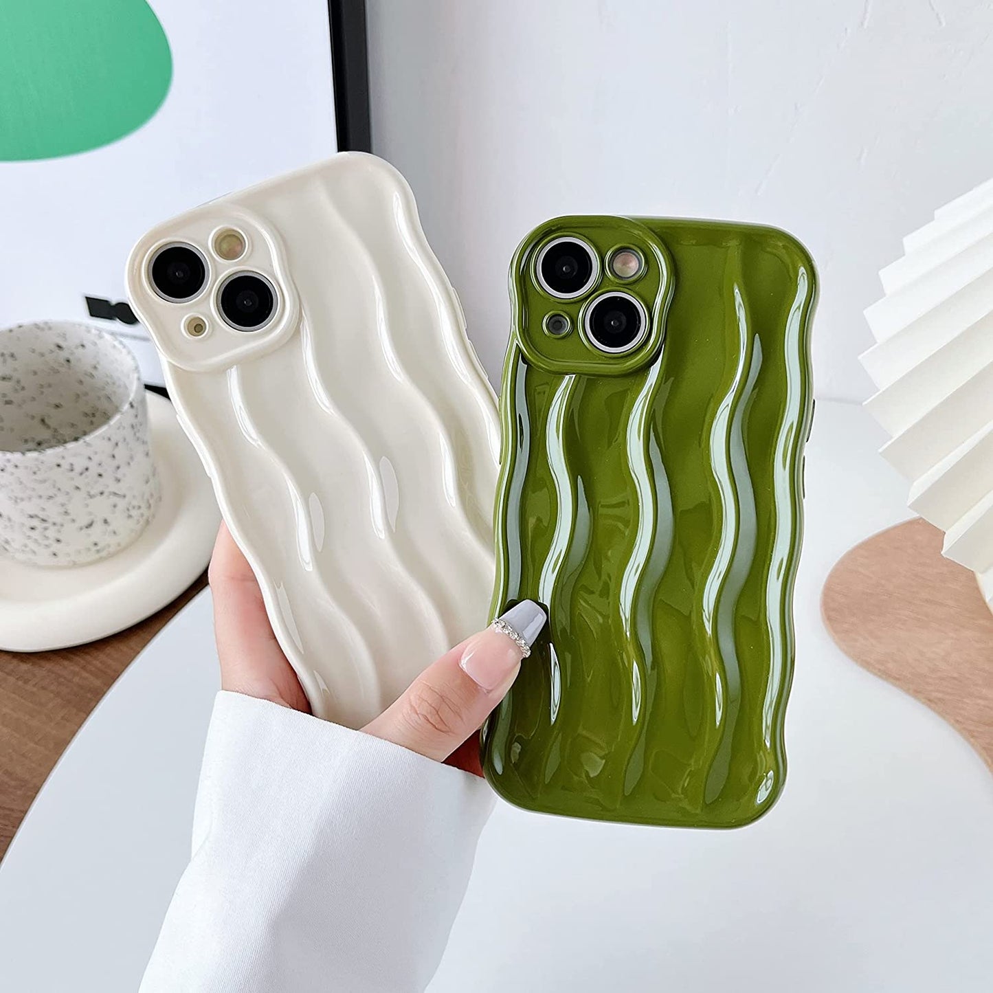 Caseative Water Ripple Pattern Curly Wave Frame Soft Compatible with Iphone Case (Green,Iphone 14 Pro)  Caseative   