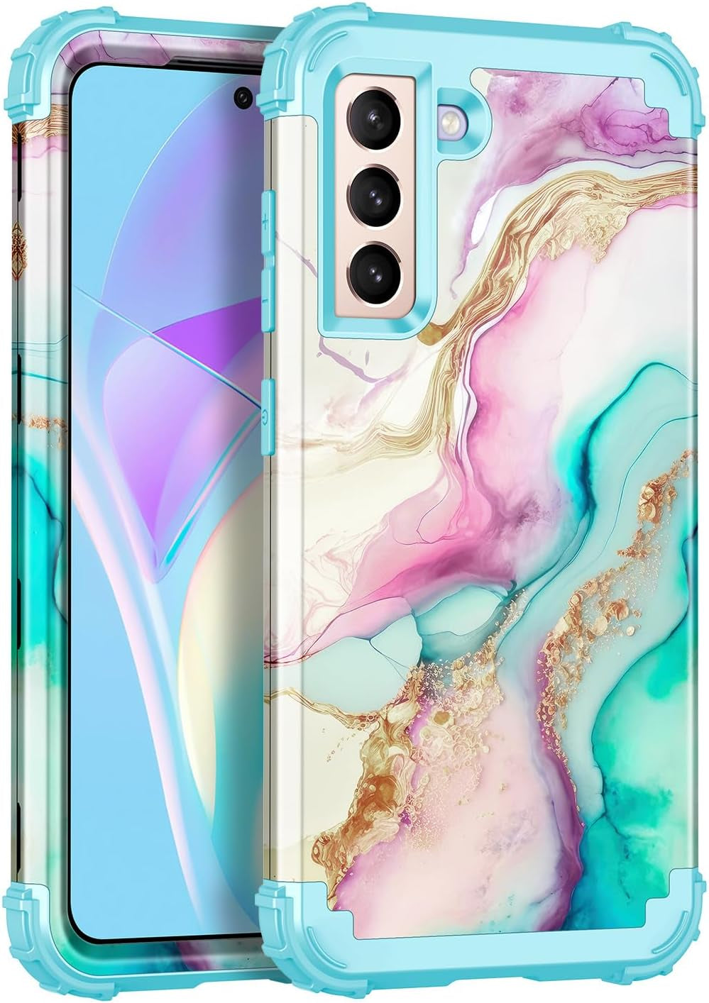 Casetego for Galaxy S21 5G Case,Floral Three Layer Heavy Duty Sturdy Shockproof Soft Tpu+Hard PC Protective Cover Case for Samsung Galaxy S21 5G 6.2 Inch,Orange/Black  Casetego Blue  