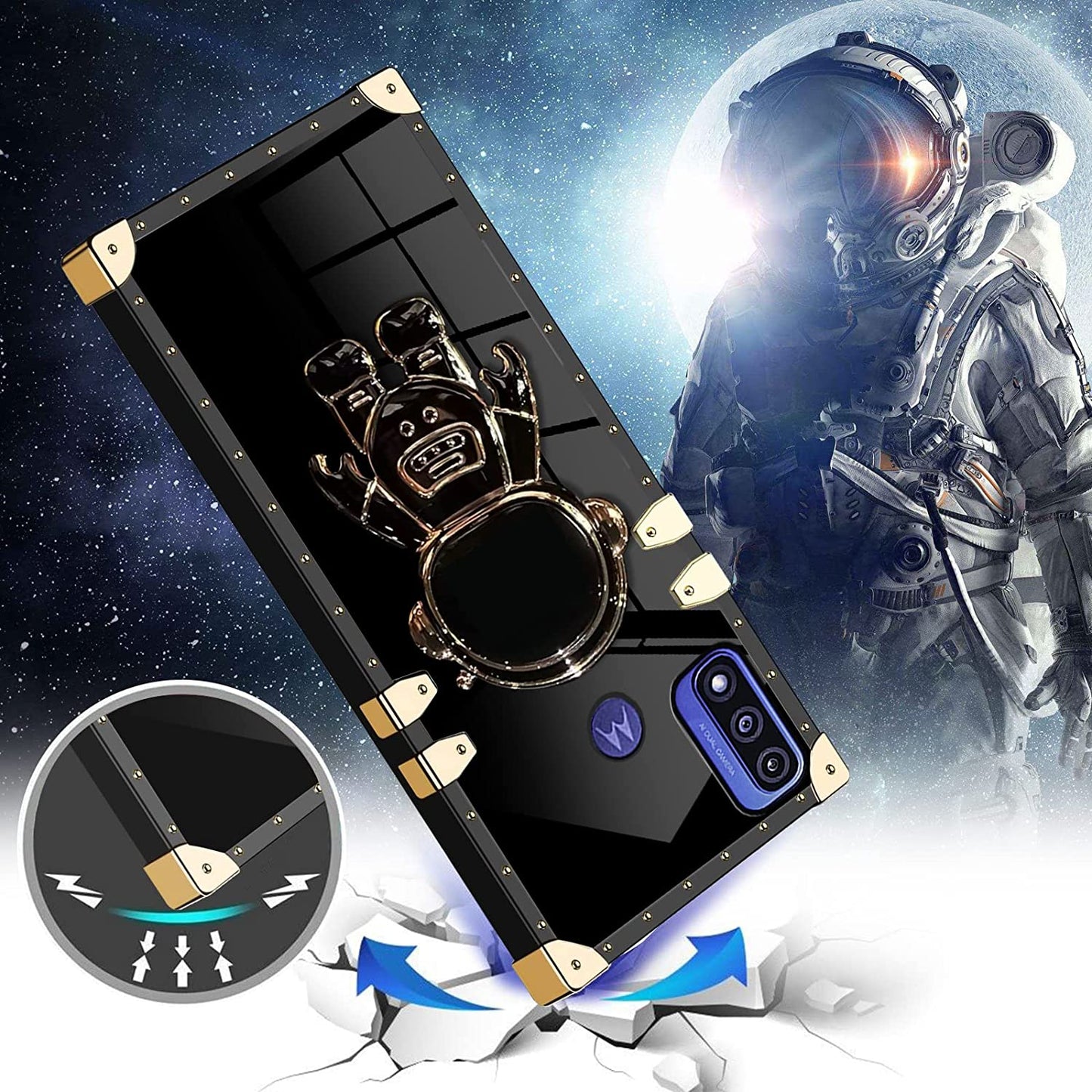 B-Wishy for Moto-G Pure Phone Case,Moto G-Power 2022 Case with Kickstand Ring Holder,Square Rivet for Girls Women Anti-Shock Slim Shockproof TPU Cover Phone Case for Moto G Play 2023(Y Black)  B-wishy   