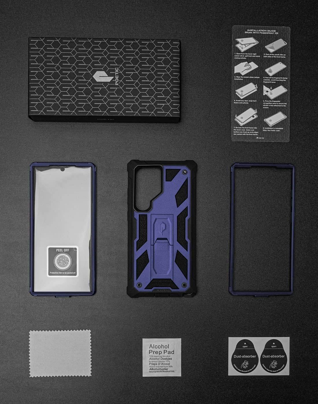 Poetic Spartan Case for Samsung Galaxy S23 Ultra 5G 6.8 Inch, Built-In Screen Protector Work with Fingerprint ID, Full Body Rugged Shockproof Protective Cover Case with Kickstand, Midnight Blue  Poetic   