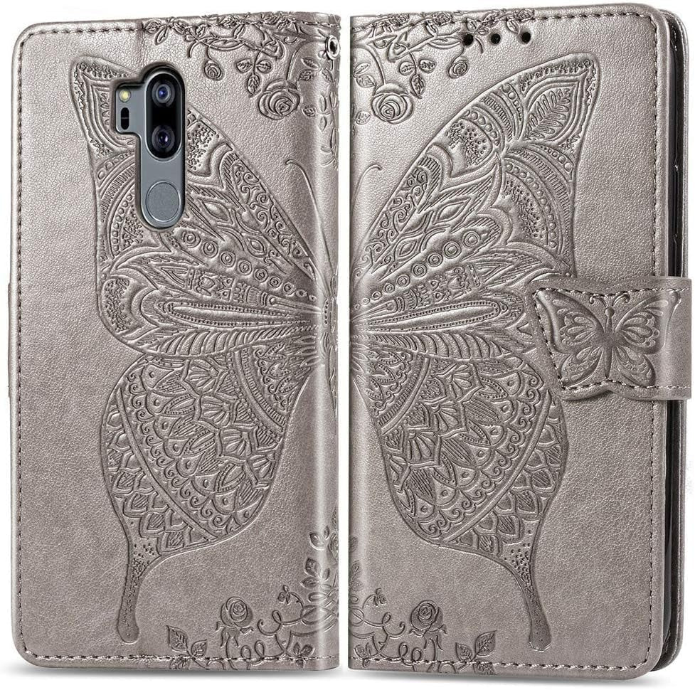 LHYIN LG G7 Case,Flip Wallet PU Leather Embossed Flower Butterfly Case Folding Kickstand Cover with Card Slots for LG G7 Thinq/Lg G7 [Purple]  LHYIN Lg G7-03  