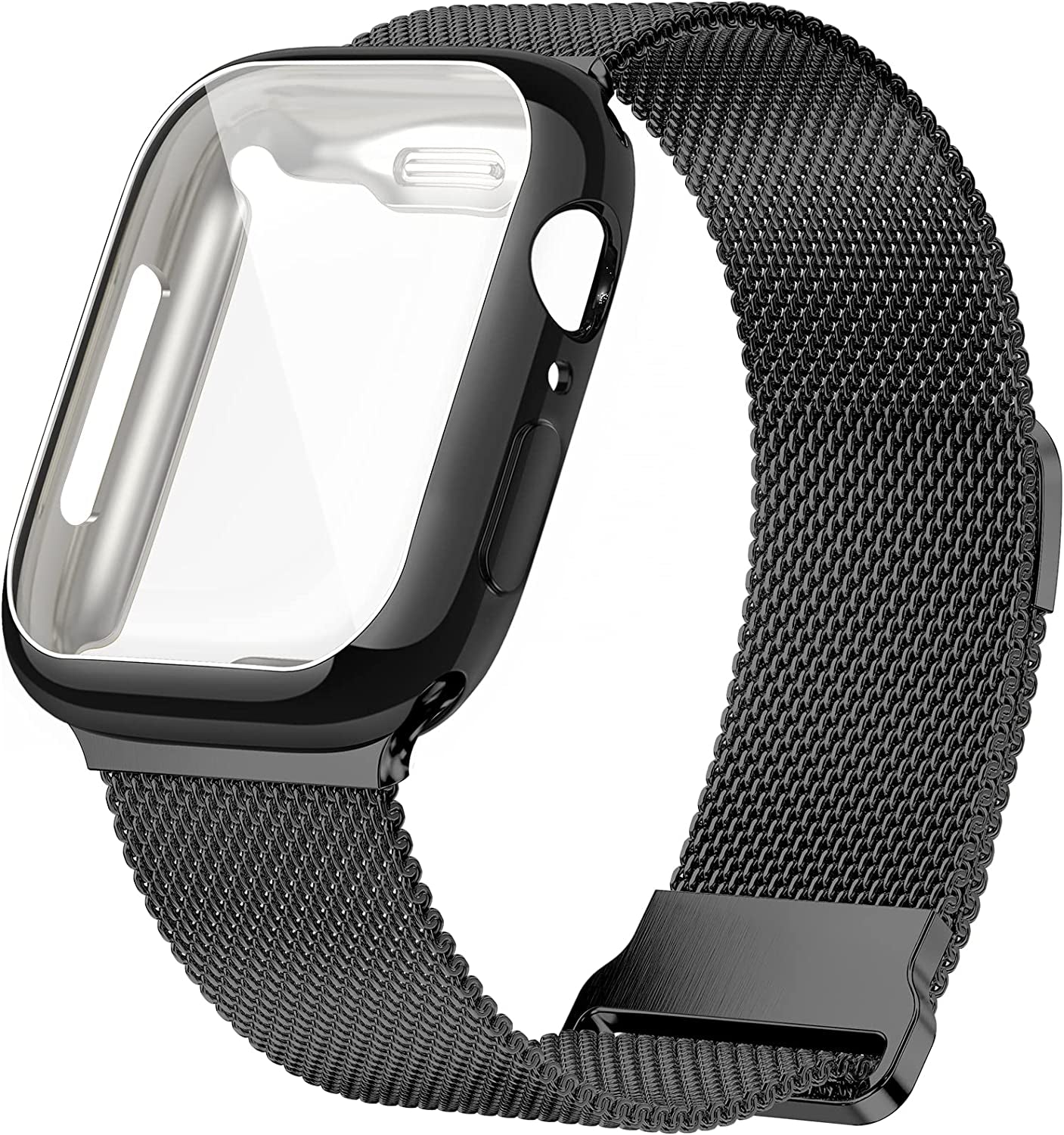 Geoumy Metal Magnetic Bands Compatible for Apple Watch Band 45Mm with Case, Stainless Steel Milanese Mesh Loop Replacement Strap Compatible with Iwatch Series 8/7/6/5/4/3/2/1 SE Women Men,Starlight  Geoumy Black 41 mm 