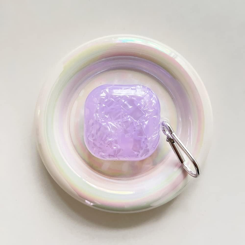 HENJI Case for Samsung Galaxy Buds 2 Case (2021) / Galaxy Buds Pro Case (2021) / Galaxy Buds Live Case (2020), Full Protective Pearl Shell Cover with Keychain for Women Girl (Purple)  HENJI   