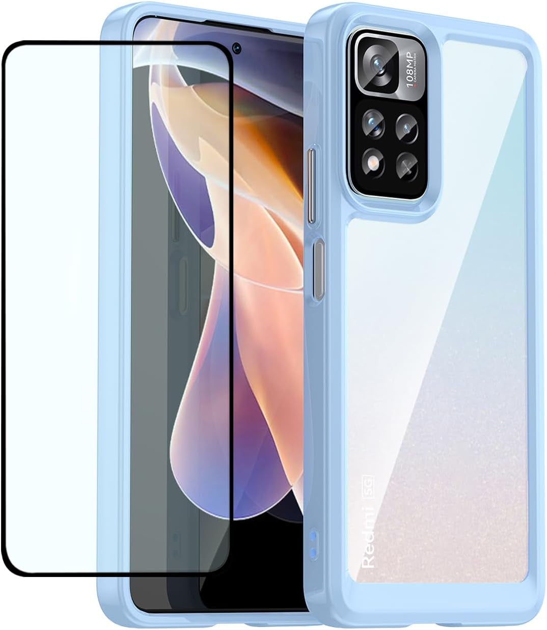 DFTCVBN Phone Case for Poco X4 NFC 5G Case, Mi 11I (India)/11I Hypercharge Case with Screen Protector, Soft Bumper with Clear Crystal PC Hard Back Shockproof Cover for Xiaomi Mi Poco X4 NFC 5G Clear  DFTCVBN Blue  