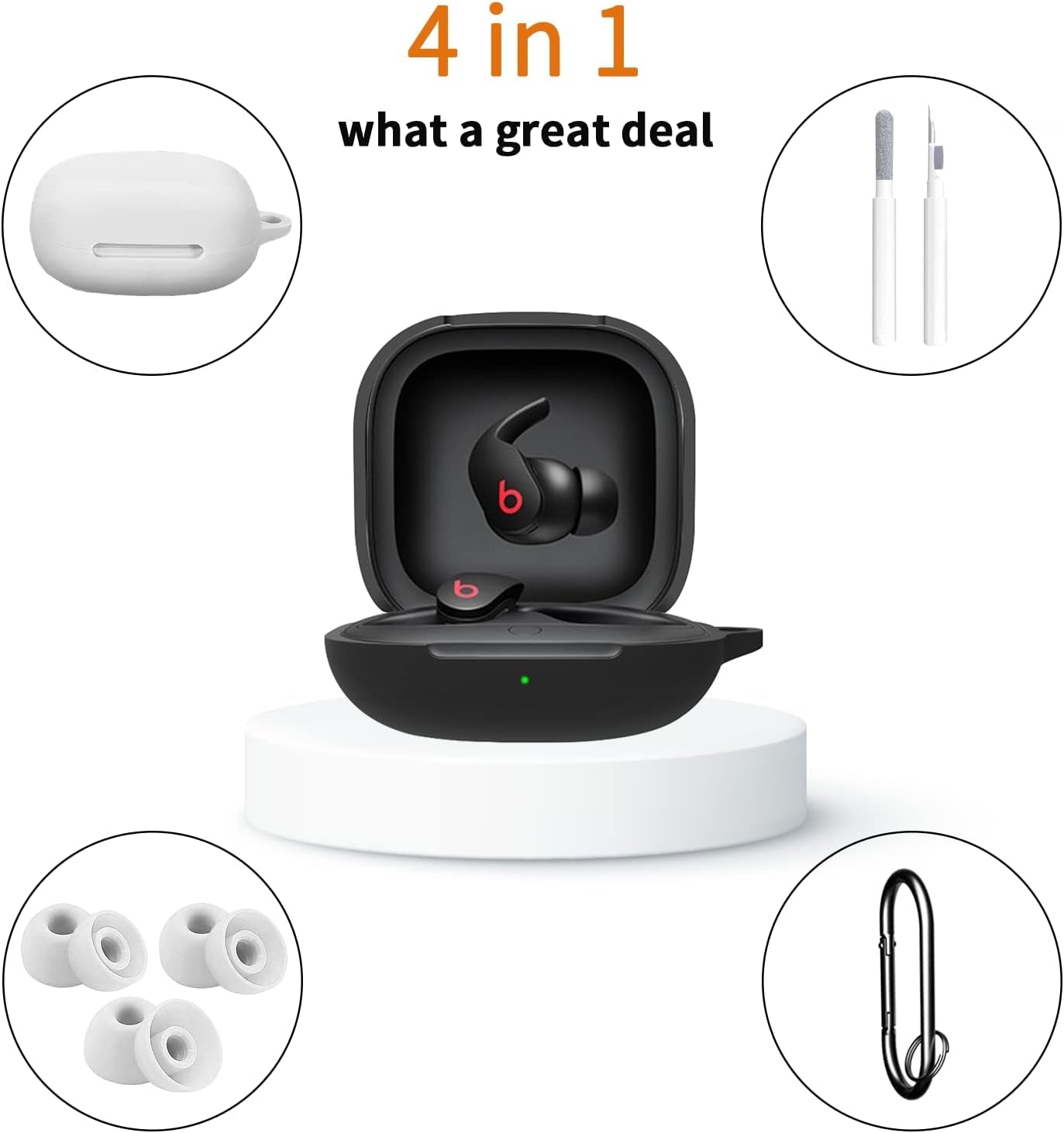 U.Ehome [4 in 1] for Beats Fit Pro Case Cover with Cleaner Kit&Replacement Eartips(S/M/L),Cover Compatible with Beats Fit Pro 2021 Earbuds Armor，Soft Silicone Beats Fit Pro Case with Keychain  U. EHome   