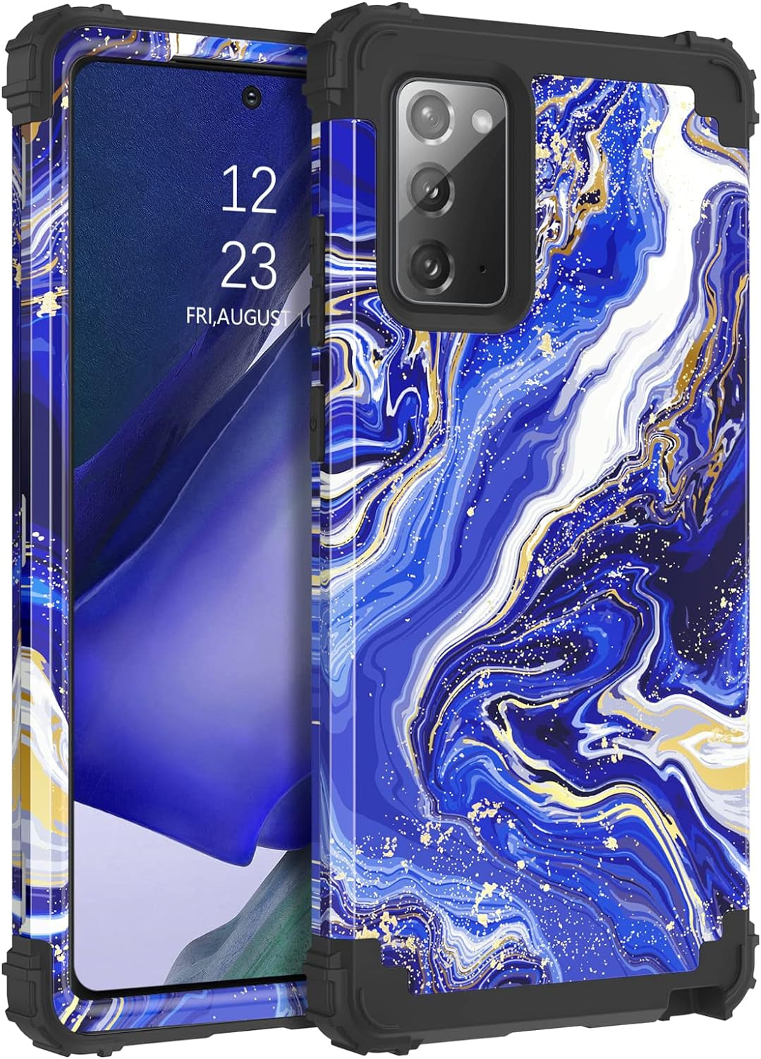 DUEDUE for Samsung Galaxy Note 20 Case, Marble Pattern Heavy Duty Rugged Shockproof Drop Protection 3 in 1 Hybrid Hard PC Cover Soft Silicone Bumper Phone Case for Samsung Note 20, Purple/Marble  DUEDUE 402-Blue/Marble  