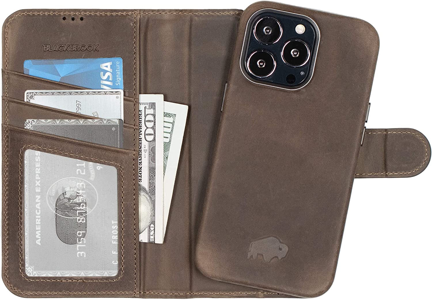 BLACKBROOK Iphone 14 Pro Wallet & Case Set - (2 in 1) Carson Full Grain Leather Detachable Wallet for Iphone 14 Pro (6.1") - 3 Credit Card Slots, Cash & Clear ID Pockets - Magsafe Compatible  BLACKBROOK   