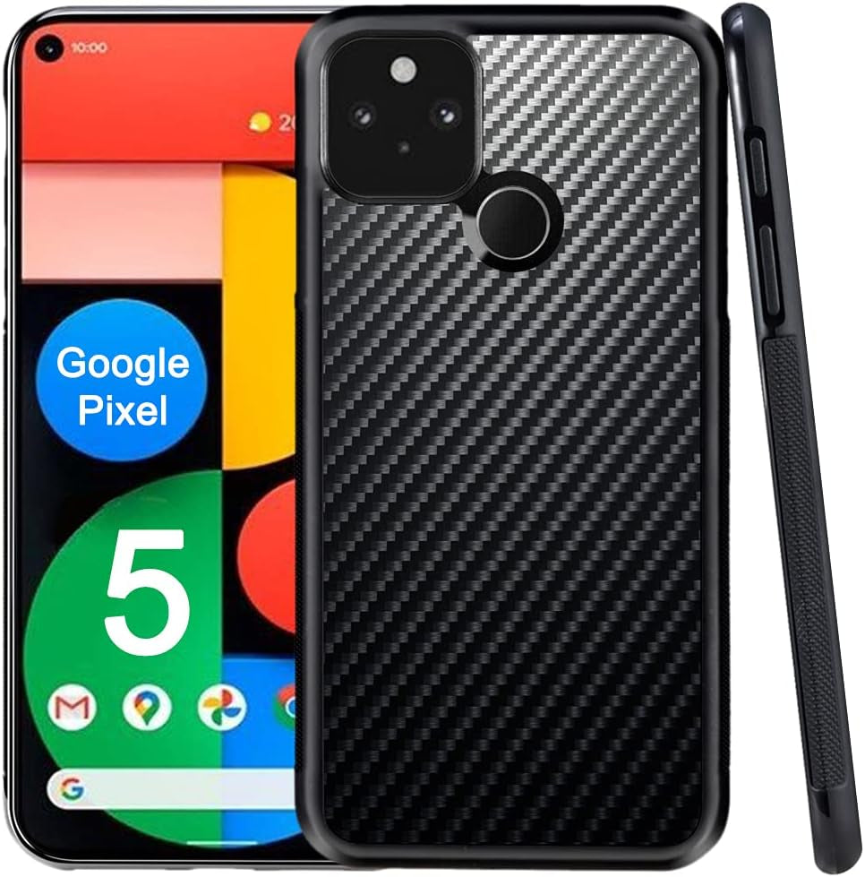 Docarbonfi Protective Case Compatible Google Pixel 5, Heavy Duty Shockproof 3K Carbon Fiber & TPU Bumper Slim Thin Phone Cover, Raised Lip (Screen & Camera Protection) - Glossy Black  Docarbonfi   