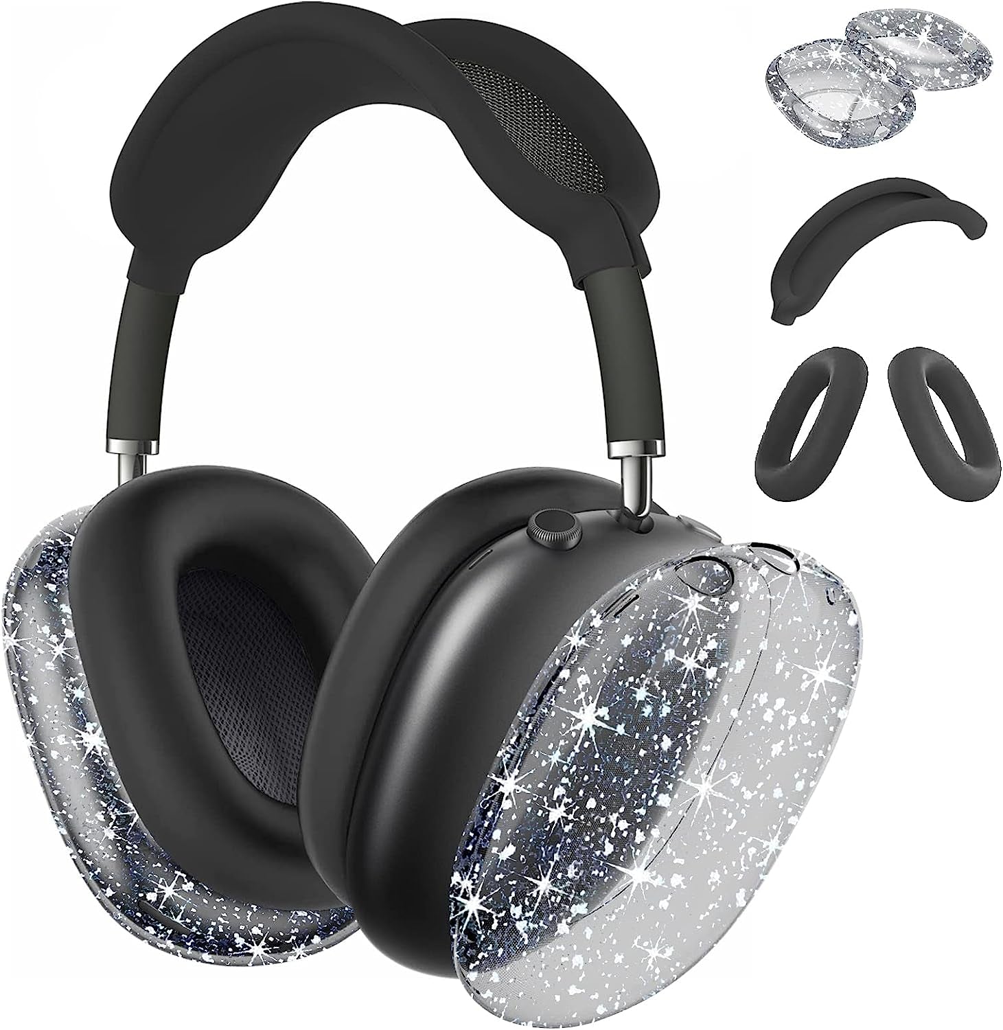 Aiaabq for Airpods Max Case Cover,Anti-Scratch Ear Pad Case Cover/Ear Cups Cover/Headband Cover for Airpods Max. Clear Soft TPU and Silicone,Skin Scratch Proof (Green)  Aiaabq Transillumination-Black  