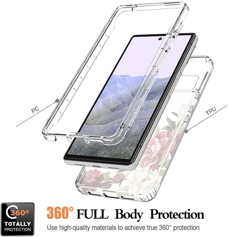 Yodueiv for Pixel 6 Pro Case,Pixel 6 XL G8VOU Case, Full-Body Cute Clear Floral Pattern Protective Phone Cover Case for Google Pixel 6 Pro 5G (Flower)  Yodueiv   