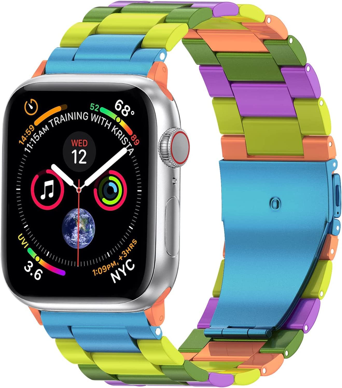 EPULY Compatible with Apple Watch Band 49Mm 45Mm 44Mm 42Mm 41Mm 40Mm 38Mm, Business Stainless Steel Metal Watchband for Iwatch Strap Ultra SE Series 8 7 6 5 4 3 2 1 Men (Black, 49Mm 45Mm 44Mm 42Mm)  EPULY A-Multicolor City 41mm 40mm 38mm 