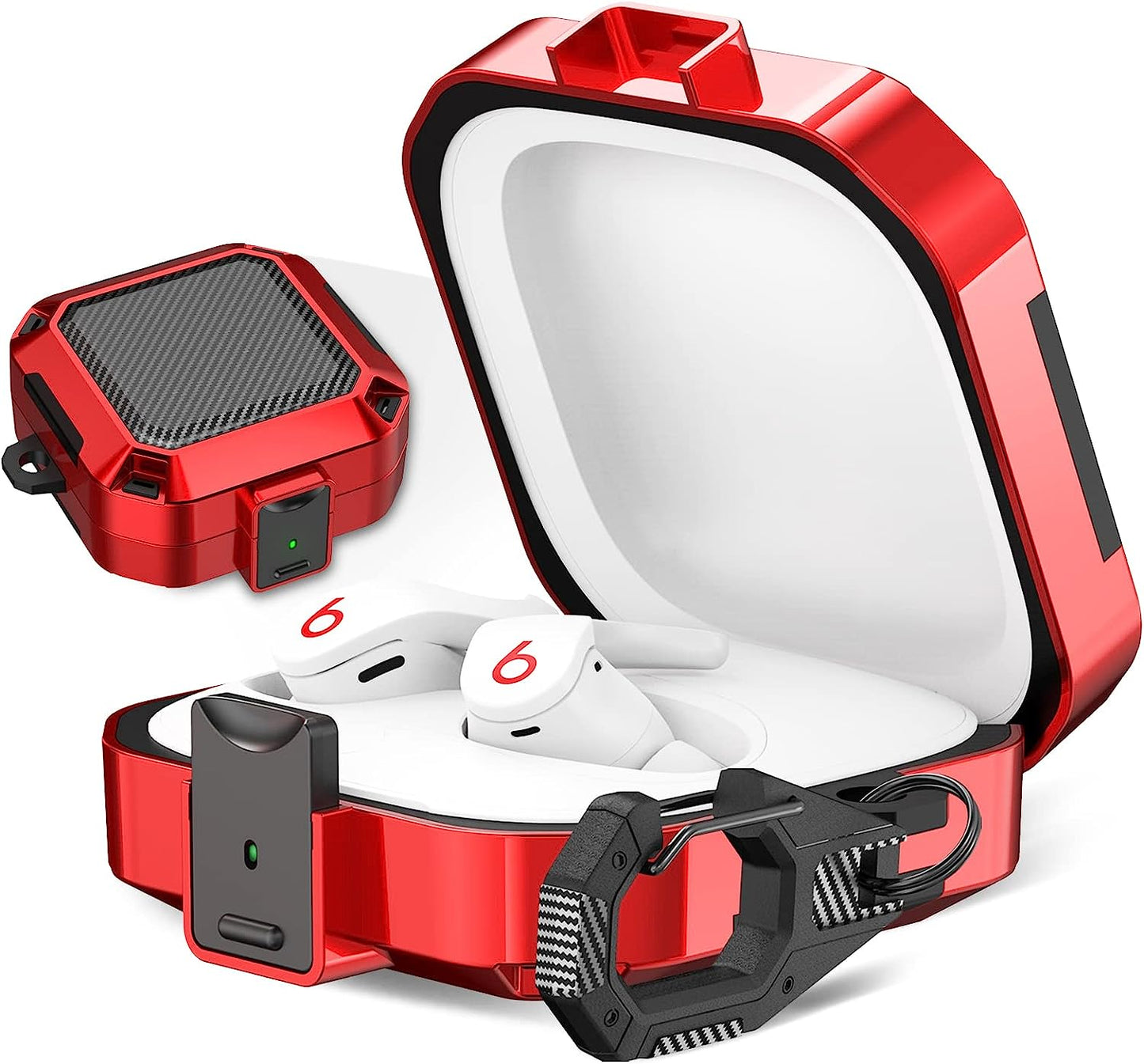 Wowwat Compatible Beats Fit Pro Case Cover with Lock Clip,Carbon Fiber Texture Full Body Rugged Case for Men Women Shockproof,With Beats Accessories Carbon Fiber Keychain/Storage Box (Red)  Wowwat   