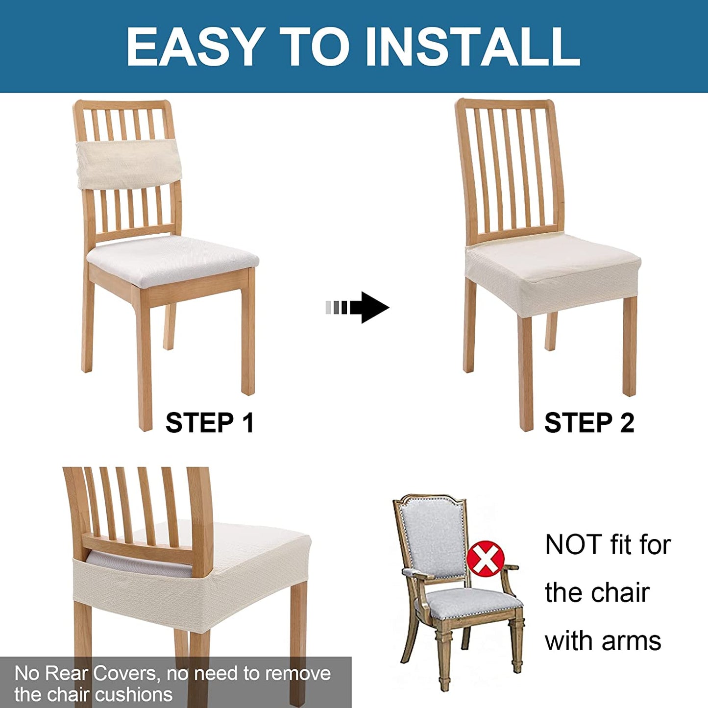 Smiry Waterproof Seat Covers for Dining Room Chairs Set of 4, Stretch Jacquard Removable Washable Chair Seat Slipcovers Protector, No Rear Covers, Beige  smiry   