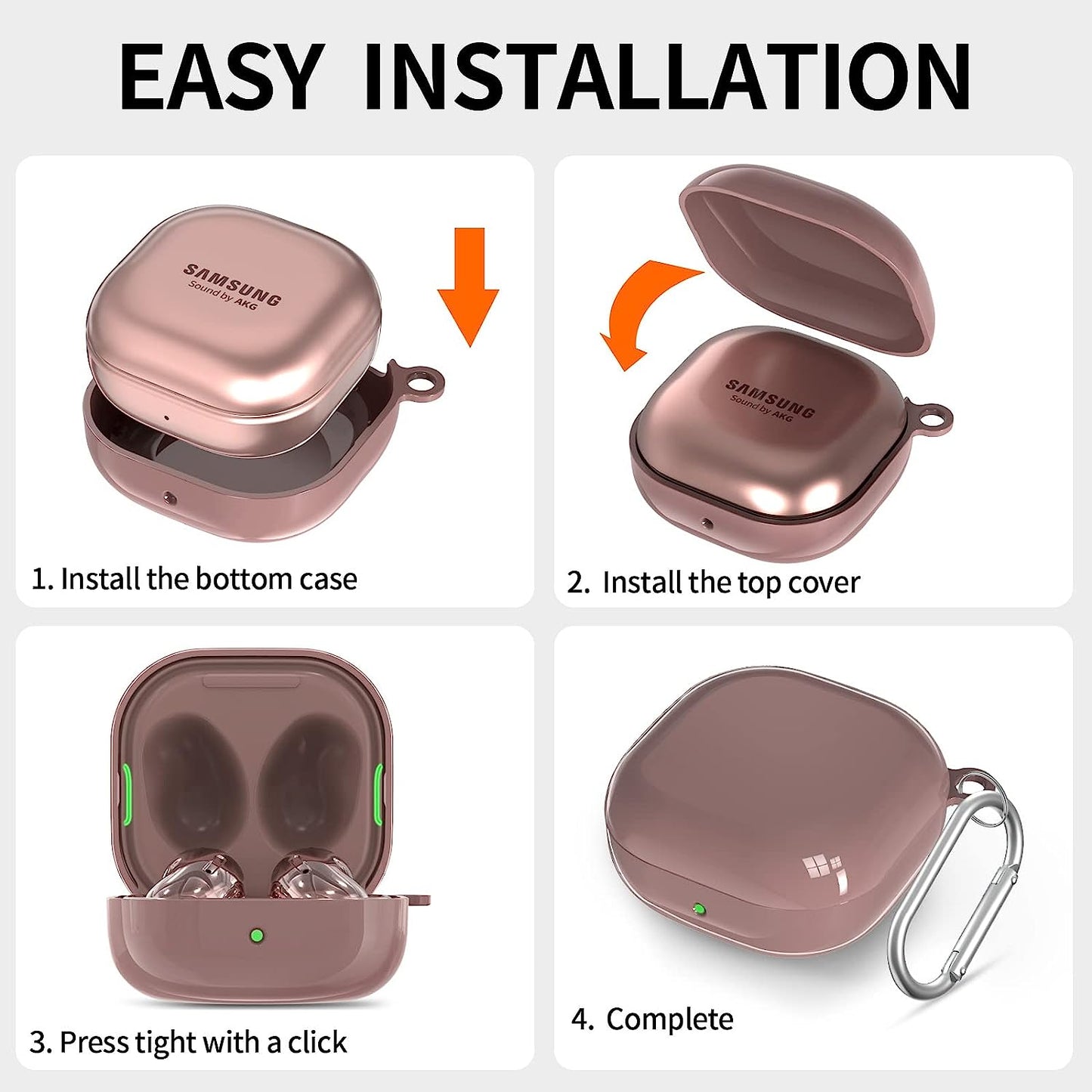 Filoto Case Cover for Samsung Galaxy Buds 2 Pro/Galaxy Buds Pro/Galaxy Buds 2/ Galaxy Buds Live Case, Hard Protective Earbuds Case for Men Women Shockproof Skin Cover with Keychain (Rose Gold)  Kerle   