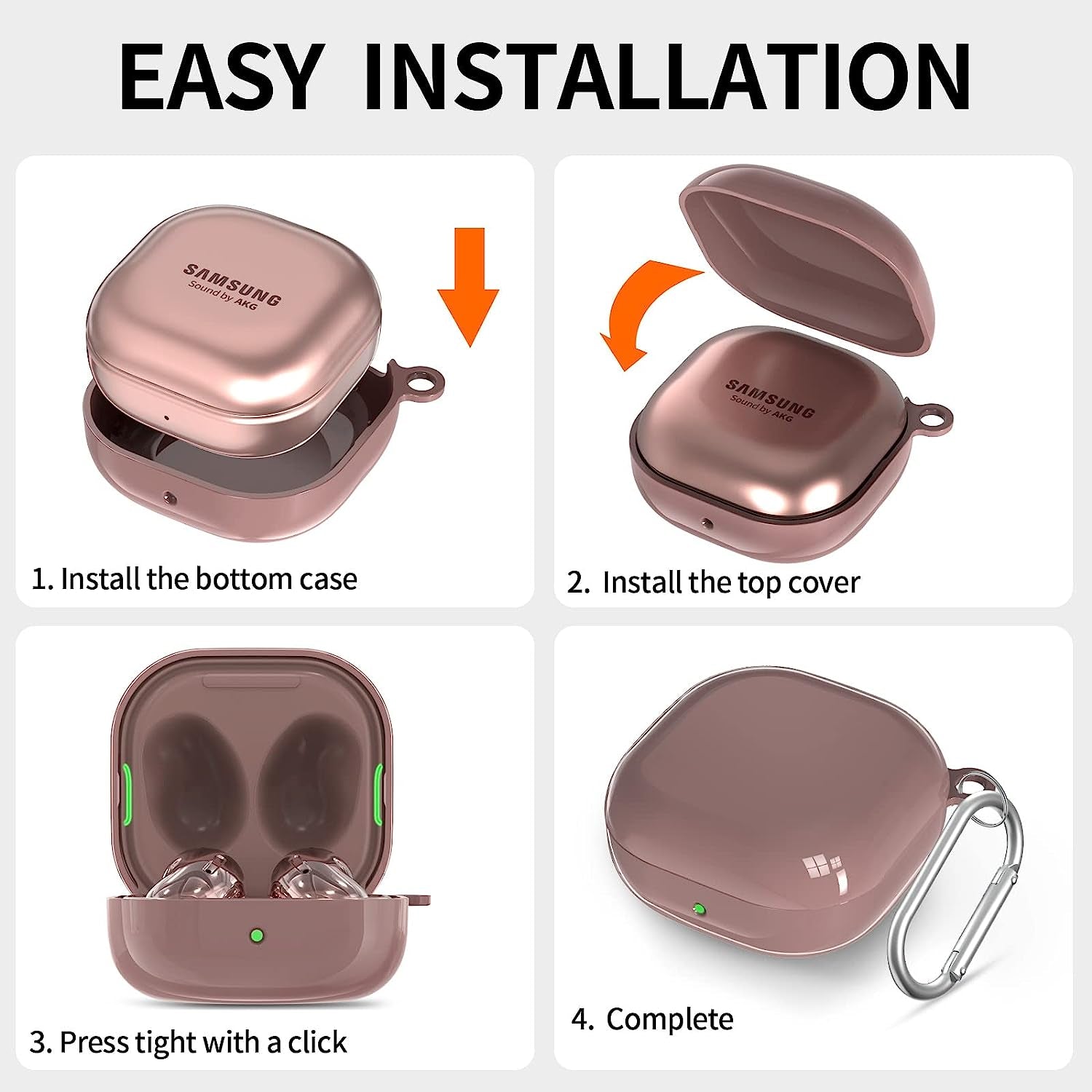 Filoto Case Cover for Samsung Galaxy Buds 2 Pro/Galaxy Buds Pro/Galaxy Buds 2/ Galaxy Buds Live Case, Hard Protective Earbuds Case for Men Women Shockproof Skin Cover with Keychain (Rose Gold)  Kerle   