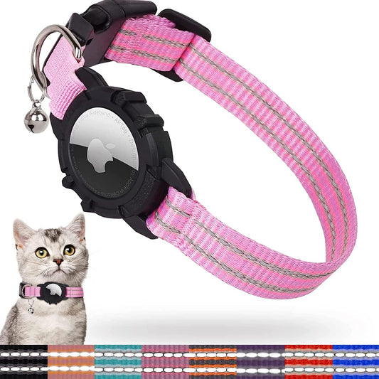 FEEYAR Airtag Cat Collar,Integrated Kitten Collar with Apple Airtag Holder, Reflective GPS Cat Collar with Bell[Pink], Lightweight Tracker Cat Collars for Girl Boy Cats, Kittens and Puppies  FEEYAR   