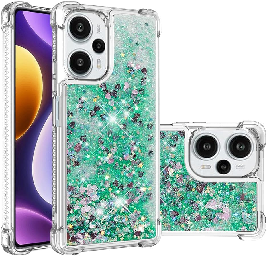 LEMAXELERS Case for Xiaomi Poco F5 5G, Bling Glitter Liquid Clear Case Floating Quicksand Shockproof Protective Sparkle Silicone Soft TPU Case for Xiaomi Poco F5 5G. YBL Love Rose  LEMAXELERS Love-1 Xiaomi Poco F5 5G 