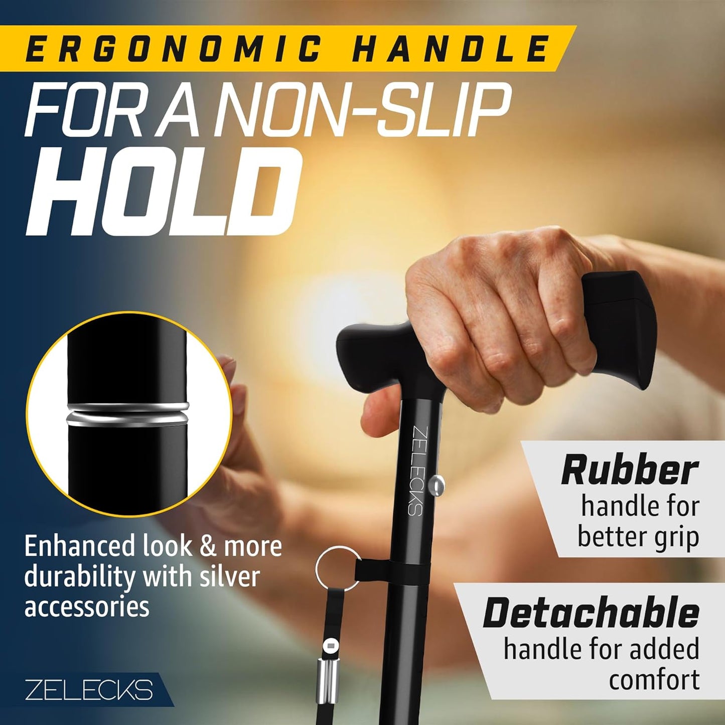 ZELECKS Walking Cane for Women & Men - Self Standing Adjustable Folding Cane with T Handle and 360 Pivot Base - Lightweight Foldable Walking Stick for Seniors - Collapsible Cane for Walking  ZELECKS   