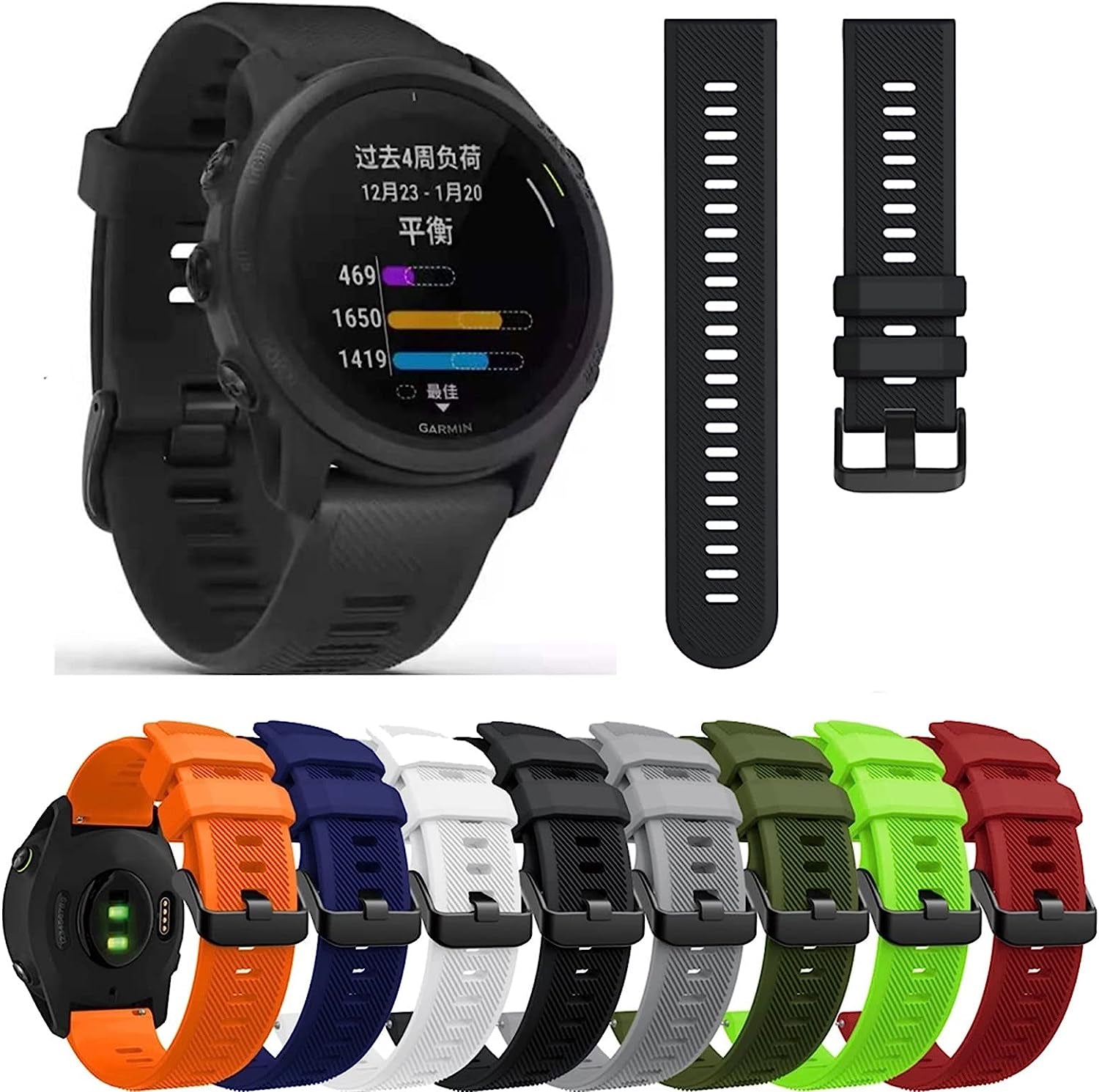 BANDKIT Sport Silicone Watch Band Strap for Garmin VENU 2,Forerunner745,Vivoactive 4,Fenix Chronos, Replacement 22Mm Wristband  BANDKIT   