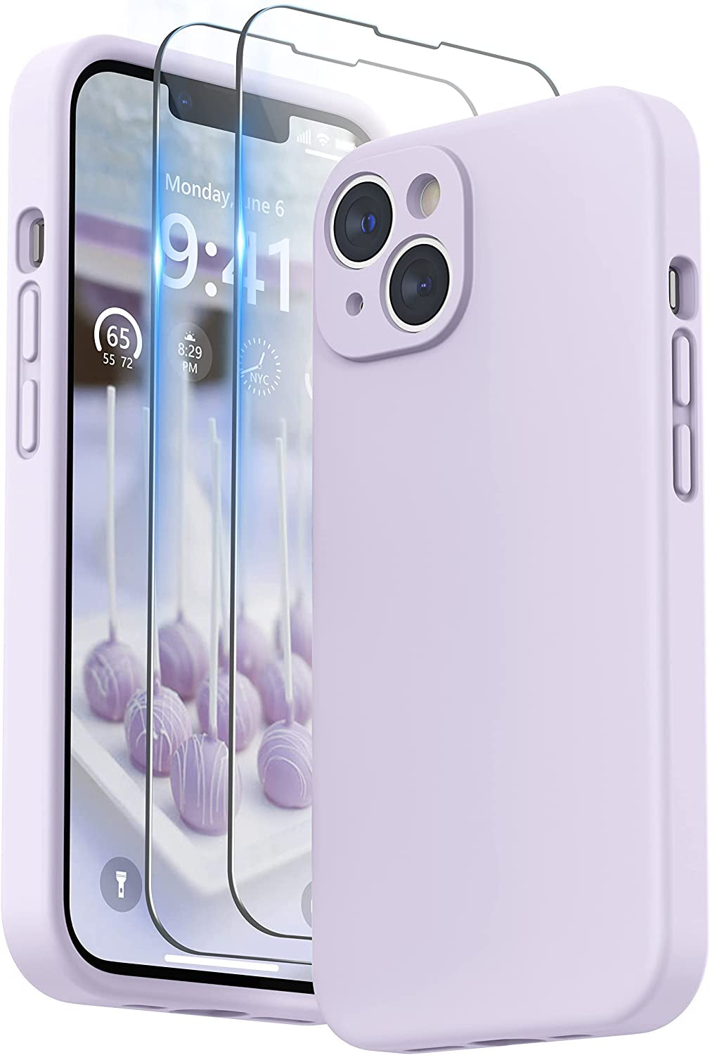 SURPHY Compatible with Iphone 14 Case with Screen Protector (Camera Protection + Soft Microfiber Lining) Liquid Silicone Phone Case 6.1 Inch 2022 (Chalk Pink)  SURPHY Lilac  