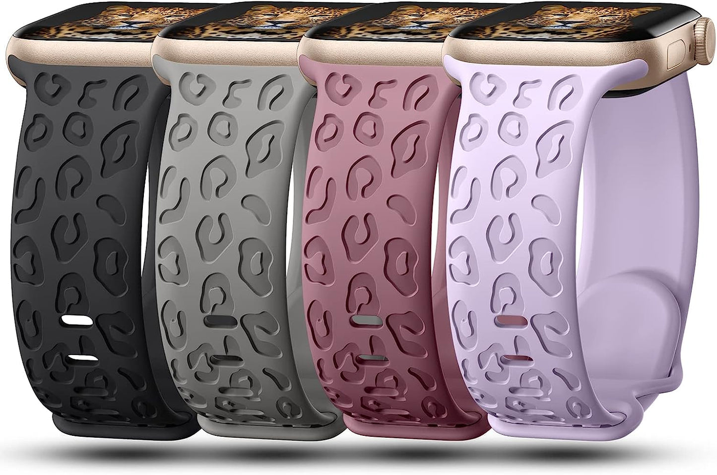 Creategreat Engraved Bands Compatible with Apple Watch Band 45Mm 44Mm 42Mm 41Mm 40Mm 38Mm, Leopard Flower Boho Pattern Soft Silicone Strap Compatible with Iwatch Series 8 7 6 5 4 3 2 1 SE, Women Men  CreateGreat Black,Stone,Smoke Voilet,Lavender 45MM/44MM/42MM 