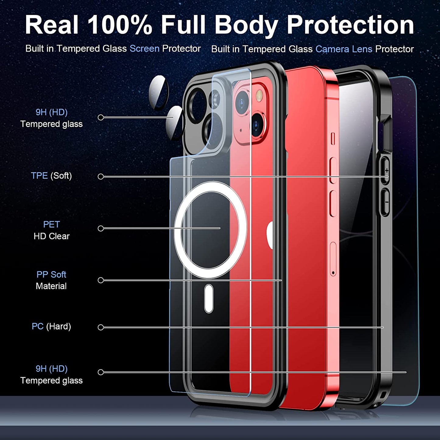 Temdan [Real 360 Magnetic for Iphone 14 Case Waterproof,[Compatible with Magsafe] Built-In Glass Camera Lens & Screen Protection [Military Dropproof][Ip68 Underwater] Shockproof Phone Case  Temdan   