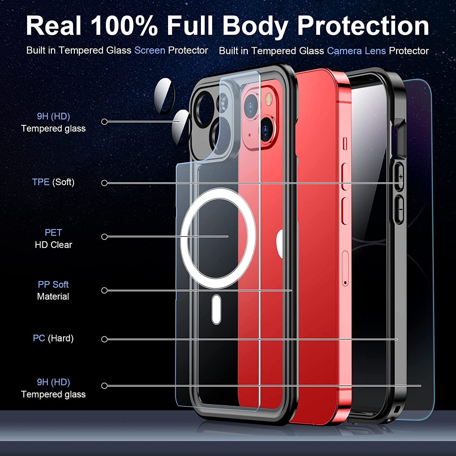 Temdan [Real 360 Magnetic for Iphone 14 Case Waterproof,[Compatible with Magsafe] Built-In Glass Camera Lens & Screen Protection [Military Dropproof][Ip68 Underwater] Shockproof Phone Case  Temdan   