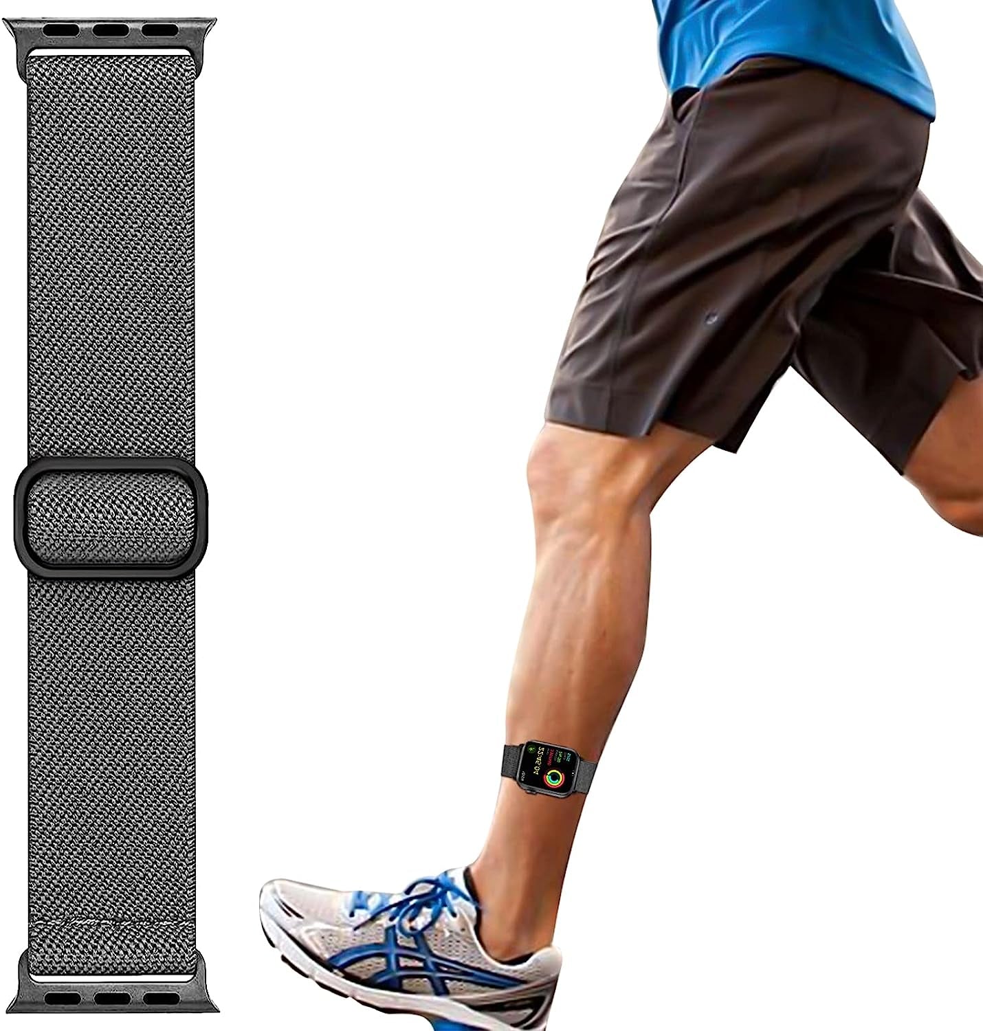 Elastic Ankle/Arm Band Compatible with Apple Watch 49Mm 45Mm 44Mm 42Mm 41Mm 40Mm 38Mm, Breathable Nylon Armband for Iwatch Ultra SE Series 8 7 6 5 4 3 2 1, Sport Loop Ankle Strap for Women Men  Keepamor Gray 38/40/41 