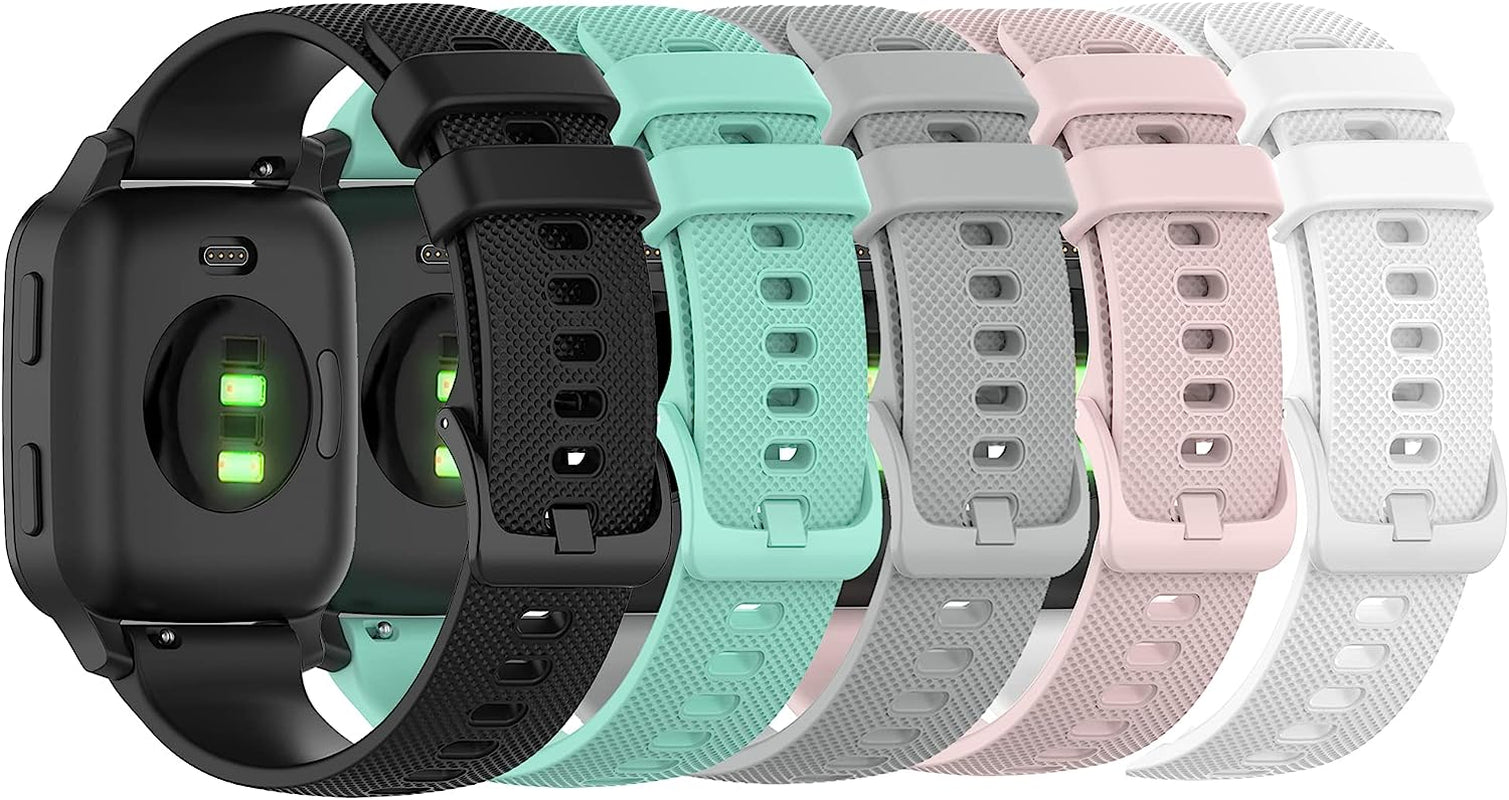 Bands Compatible with Garmin Venu/Venu Sq/Venu Sq Music/Venu Sq 2/Venu 2 plus Band, Soft Silicone Quick Release Straps 20MM Replacement Wristband (Multicolor10-Pack)  RuenTech Black/Teal/Pink/White/Gray  