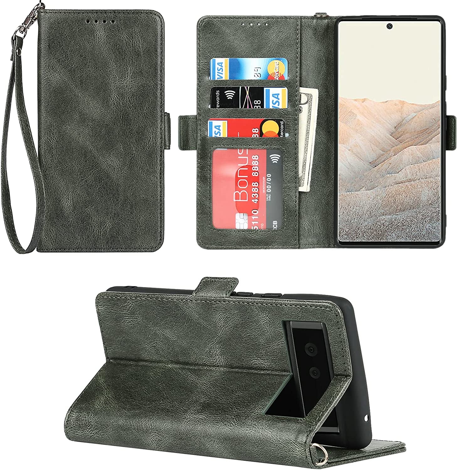 Ｈａｖａｙａ Google Pixel 6 Pro 5G 6.7" Case Zipper Wallet- with 6 Card Holder [RFID Blocking]- Detachable 2-In-1-Wristband Lanyard - for Women and Men-Wireless Charger Compatible Flip Folio Cover-Purple  Ｈａｖａｙａ Green Google Pixel 6 5G 