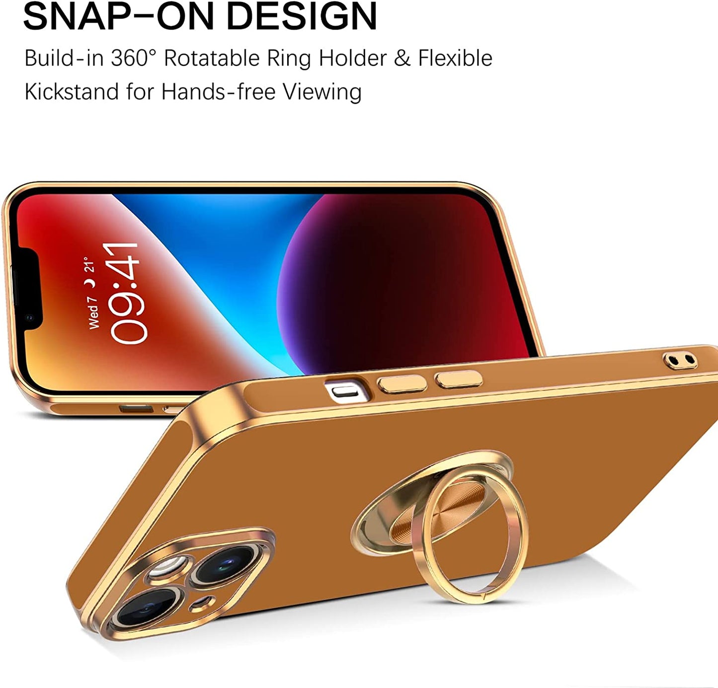 VENINGO Iphone 14 Case,Phone Cases for Iphone 14,Slim Fit Soft 360° Ring Holder Kickstand Magnetic Car Mount Supported Easy Clean Shockproof Protective Cover for Apple Iphone 14 6.1" 2022,Coffee Brown  VENINGO   