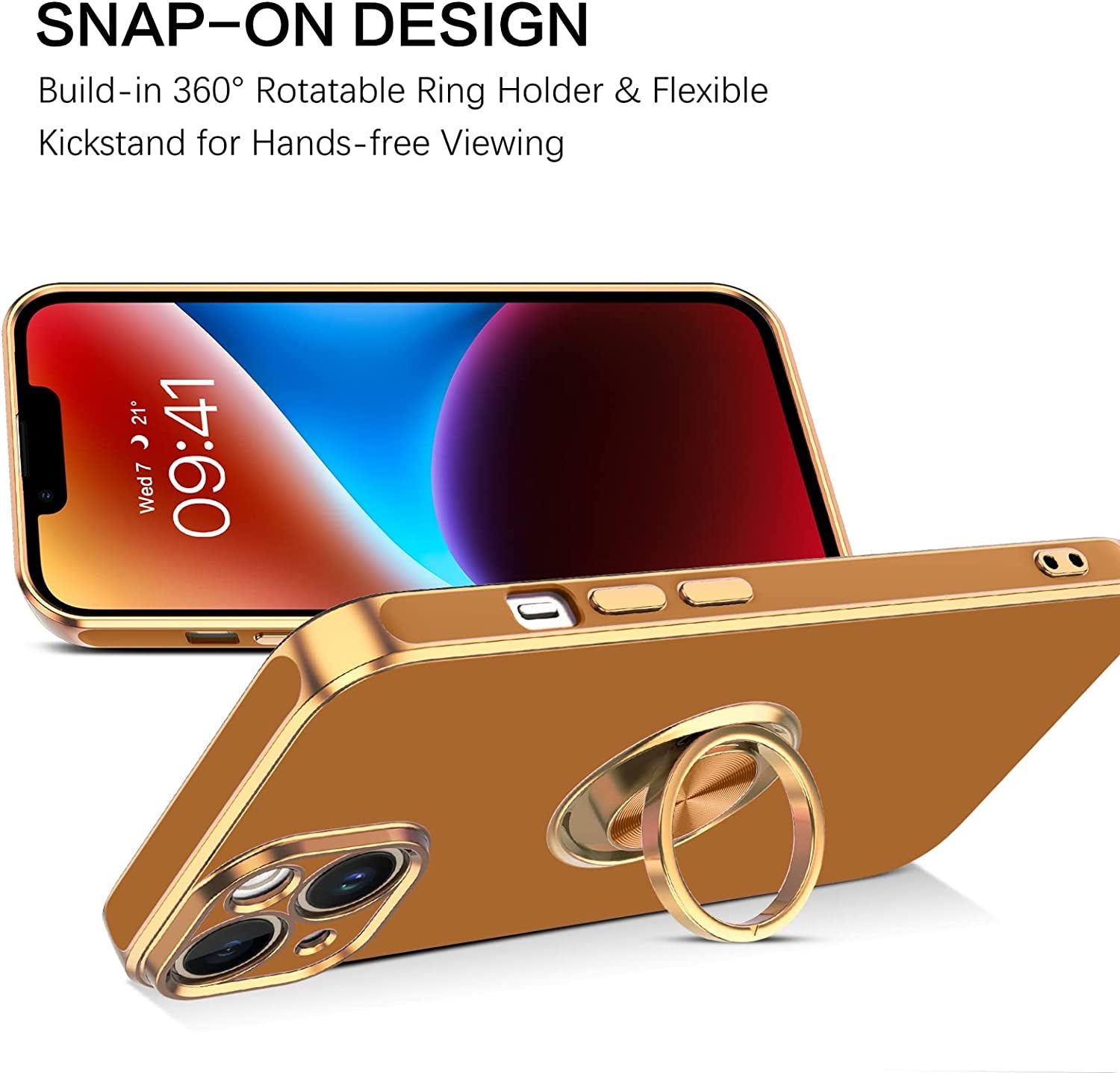 VENINGO Iphone 14 Case,Phone Cases for Iphone 14,Slim Fit Soft 360° Ring Holder Kickstand Magnetic Car Mount Supported Easy Clean Shockproof Protective Cover for Apple Iphone 14 6.1" 2022,Coffee Brown  VENINGO   