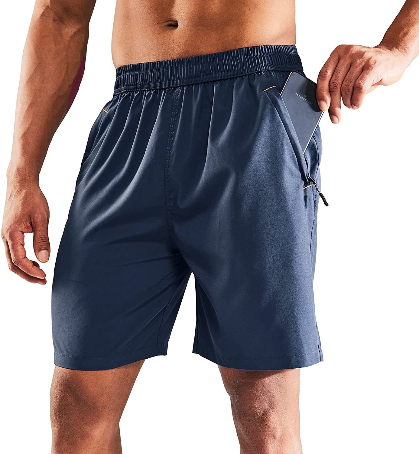 MIER Men'S Athletic Shorts Dry Fit Workout 7" Lightweight Sports Gym Running Shorts Basketball Training with Zipper Pockets, Deep Blue, Medium  MIER   