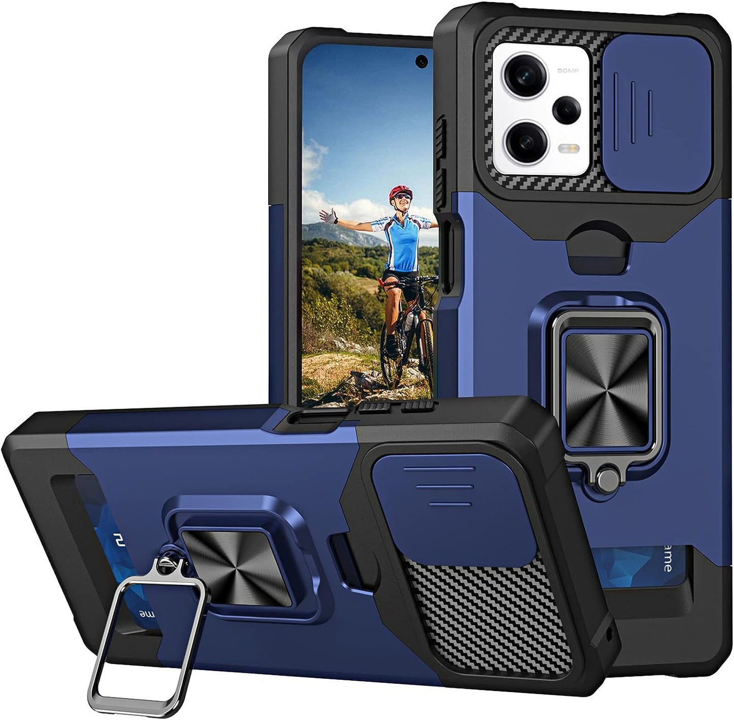 Ysnzaq for Xiaomi Redmi Note 12 Pro Case with Card Holder and Sliding Camera, Military Grade Shockproof Protective Phone Cover for Xiaomi Redmi Note 12 Pro/Poco X5 Pro YHZH Black  Ysnzaq Navy  