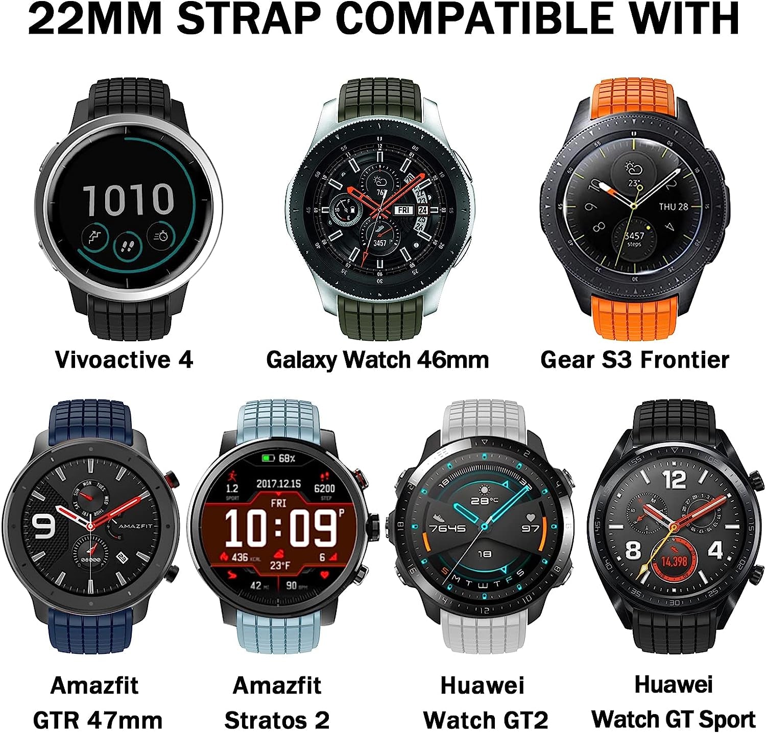 ISABAKE Watch Band for Compatible with Garmin Vivoactive 4/ Samsung Galaxy Watch 46Mm, 22Mm Silicone Bands for Ticwatch Pro S2//E2/Venu 2/Samsung Gear S3 Classic/Samsung Gear S3 Frontier/ Huawei GT Smartwatch  Isabake   