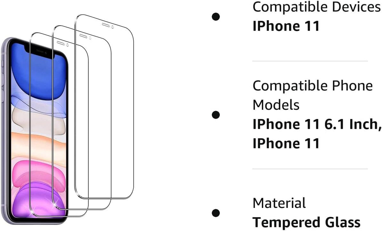 YMHML [3 Pack Screen Protector for Iphone 11 6.1 Inch, [Military Grade Shatterproof] Bubble Free Scratch Resistant HD Tempered Glass Film -Case Friendly  YMHML   